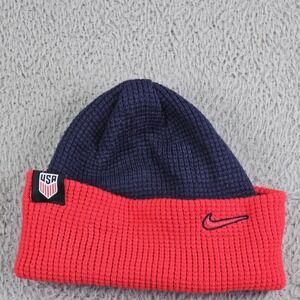 USA Soccer Hat Beanie Mens One Size Red Blue Knit Cuffed Warm Winter Nike
